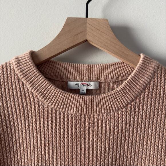 Madewell Soft Pink Crewneck Sweater high low hem slit long sleeve front pockets - Picture 5 of 9